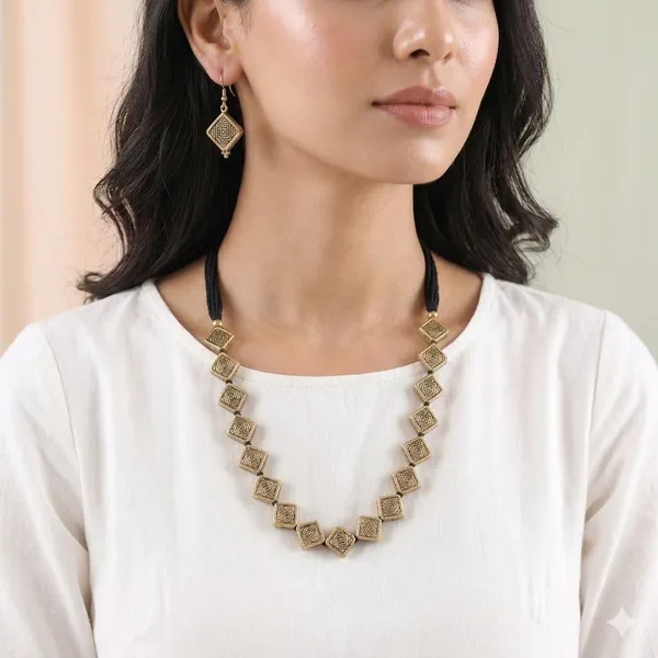 Oxidised_Geometric_Necklace_Set_With_Earrings