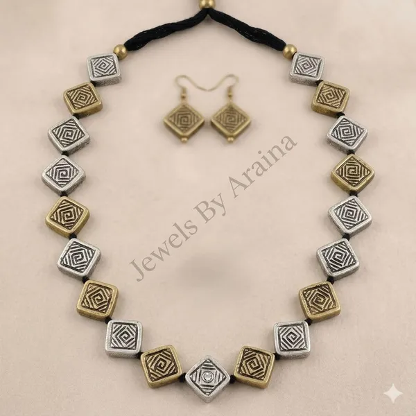 Oxidised_Geometric_Necklace_Set_With_Earrings