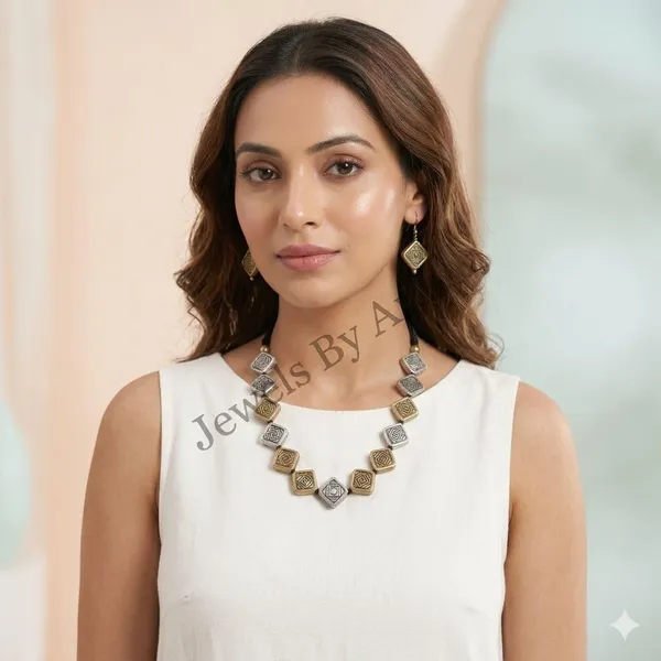 Oxidised_Geometric_Necklace_Set_With_Earrings