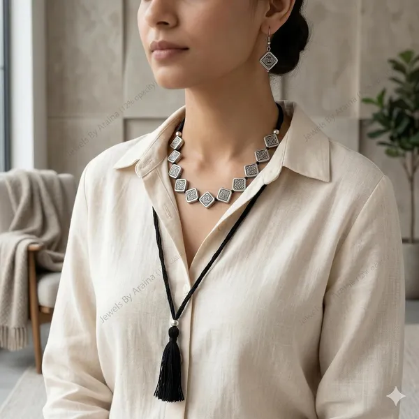 Oxidised_Geometric_Necklace_Set_With_Earrings