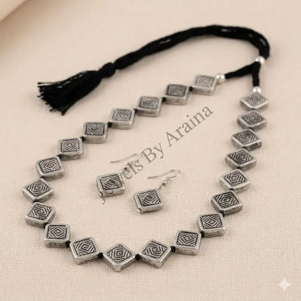 Oxidised_Geometric_Necklace_Set_With_Earrings