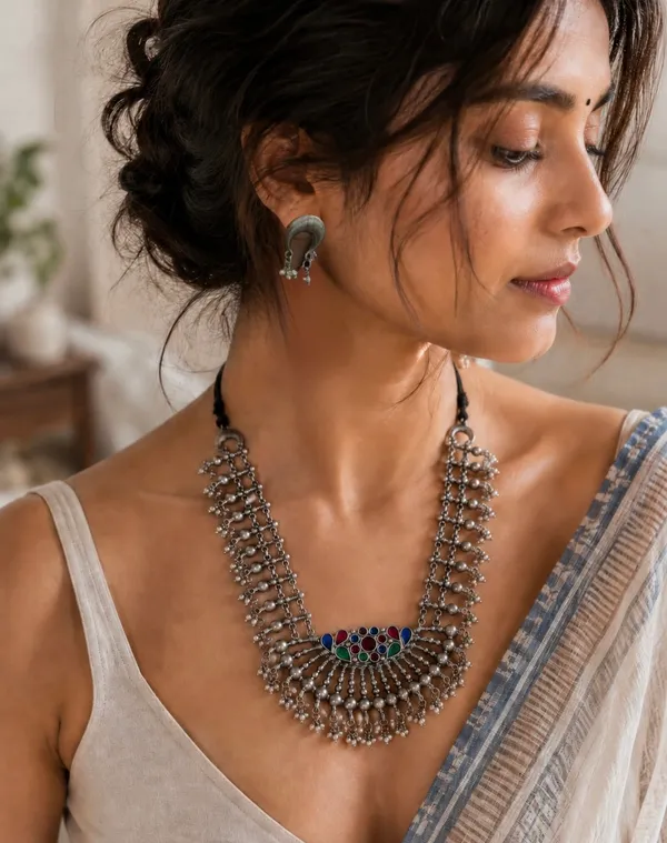 Oxidised_Silver_Necklace_Set_With_Crescent_Earrings