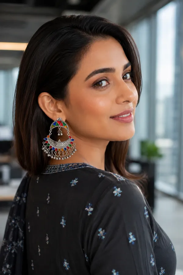 Oxidised_Silver_Jhumka_Earrings_With_Enamel_Work