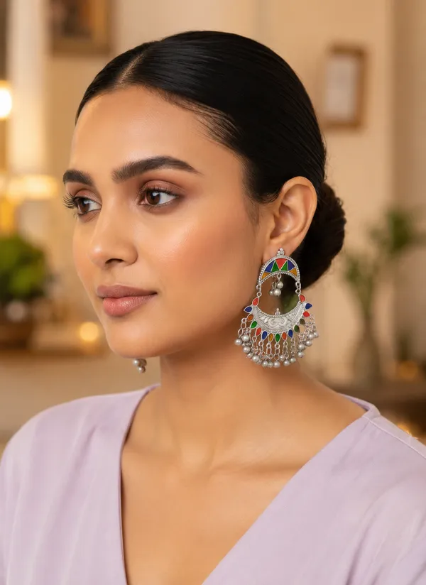 Oxidised_Silver_Jhumka_Earrings_With_Enamel_Work