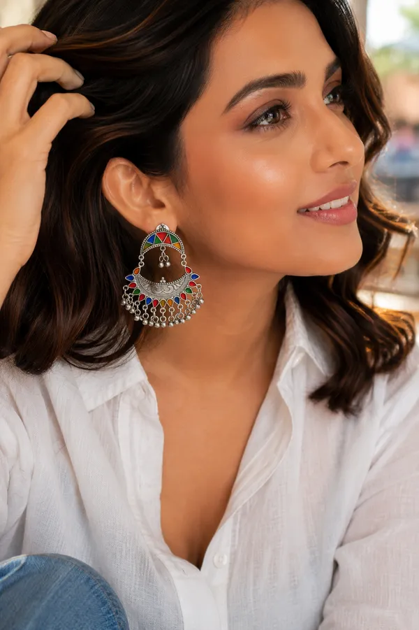 Oxidised_Silver_Jhumka_Earrings_With_Enamel_Work