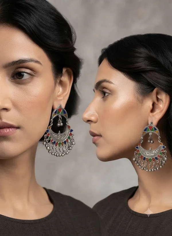 Oxidised_Silver_Jhumka_Earrings_With_Enamel_Work