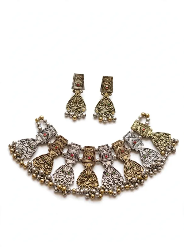 Dual-Tone_Oxidised_Necklace_Set_with_Earrings