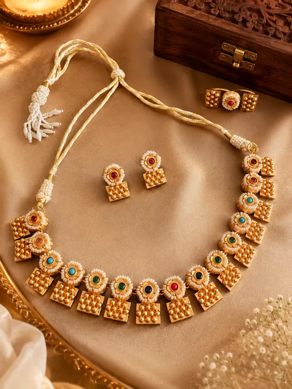 Gold_Tone_Necklace_Set_-_Multicolour