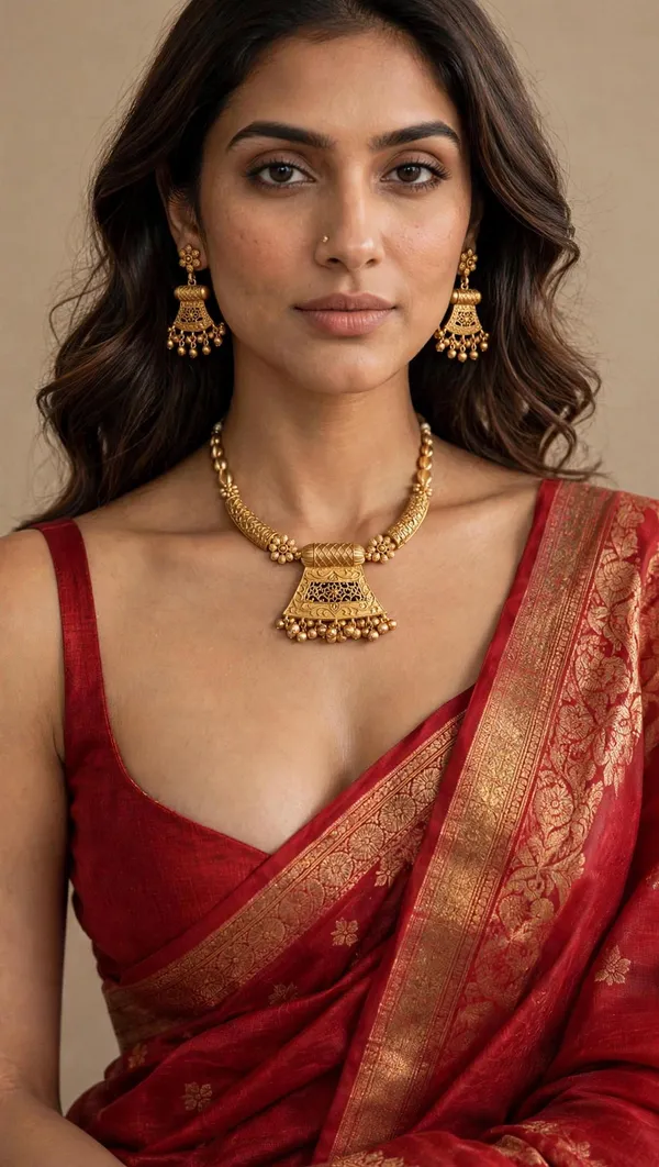 Golden_Floral_Brass_Choker_Set_with_Earrings