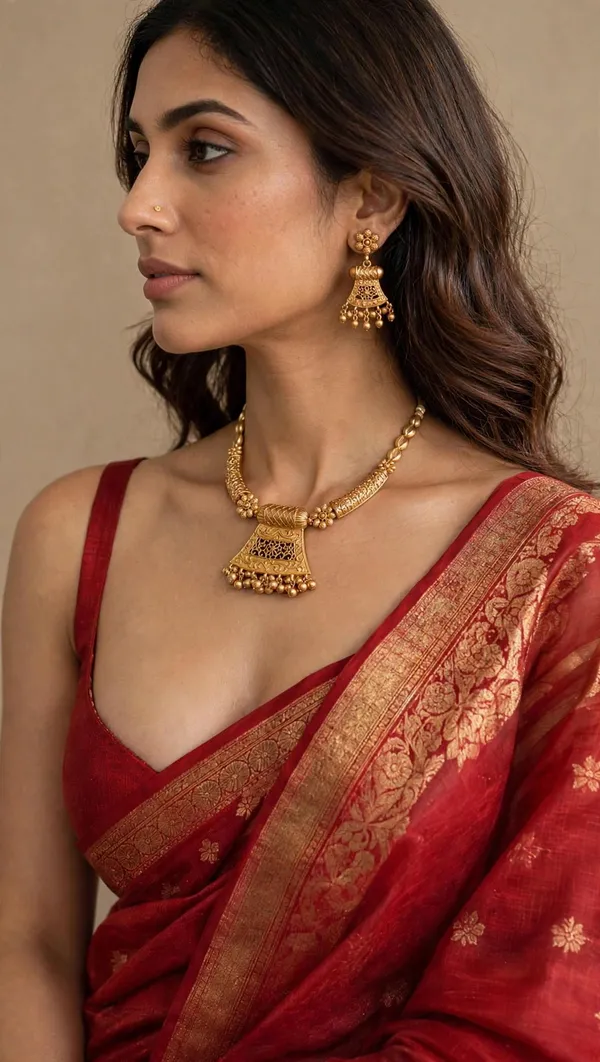 Golden_Floral_Brass_Choker_Set_with_Earrings