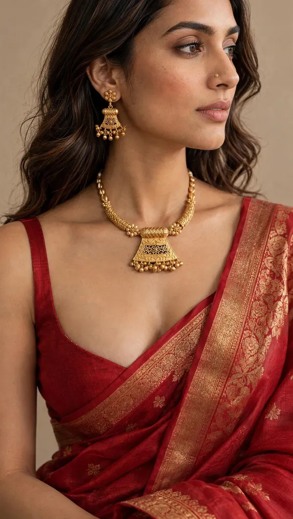 Golden_Floral_Brass_Choker_Set_with_Earrings