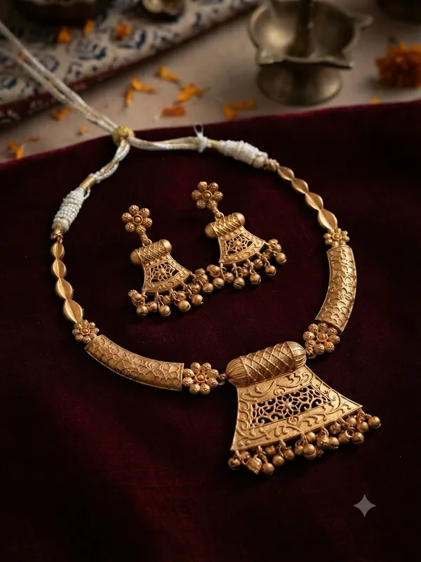 Golden_Floral_Brass_Choker_Set_with_Earrings