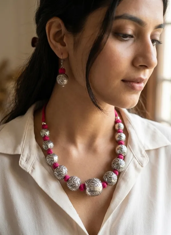Oxidised_Silver_Tone_Necklace_Set_With_Earrings