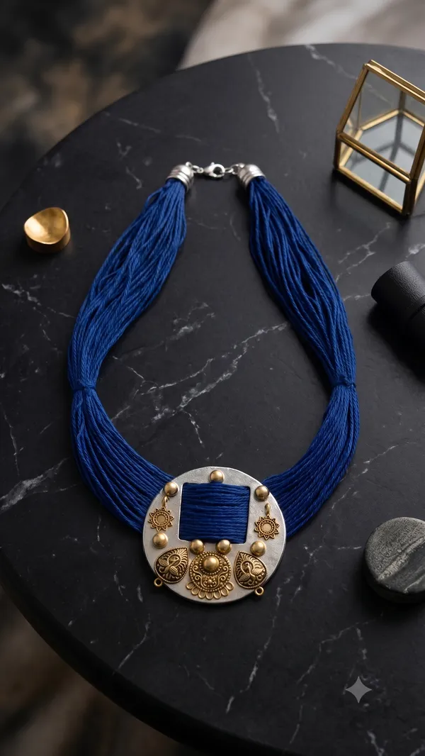 JBA_Royal_Blue_Jute_Thread_Statement_Necklace