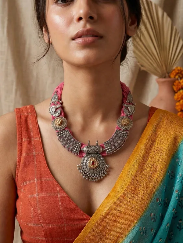 JEWELS_BY_ARAINA_Pink_Braided_jute_Necklace
