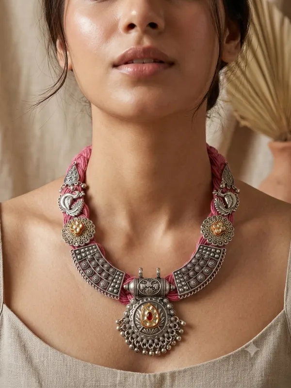 JEWELS_BY_ARAINA_Pink_Braided_jute_Necklace