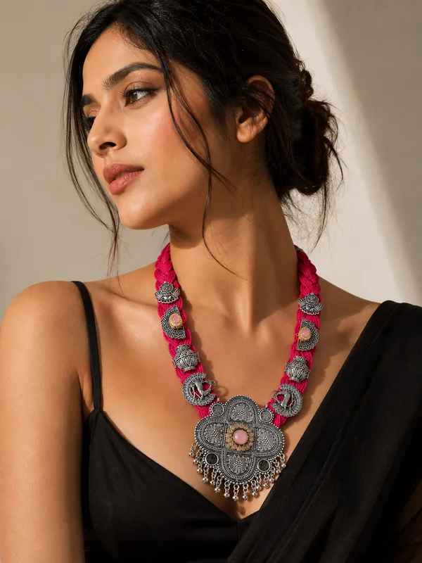 Jute_Braided_Rope_Necklace_with_Oxidised_Silver_Pendant,_Pink