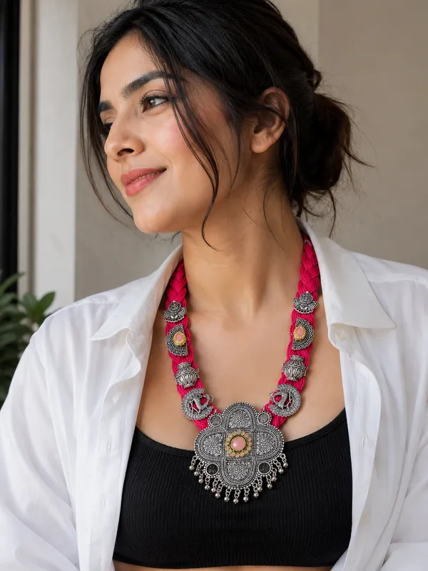 Jute_Braided_Rope_Necklace_with_Oxidised_Silver_Pendant,_Pink
