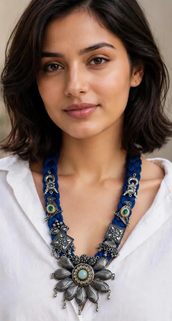 Nilaya_-_Blue_Jute_Necklace_with_Oxidised_Metal_Motifs