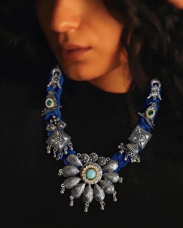 Nilaya_-_Blue_Jute_Necklace_with_Oxidised_Metal_Motifs