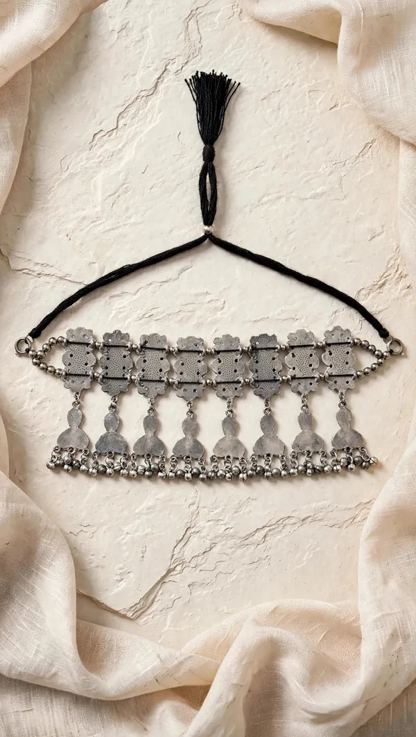 Oxidised_Meena_Choker_Necklace_Set_and_Earrings