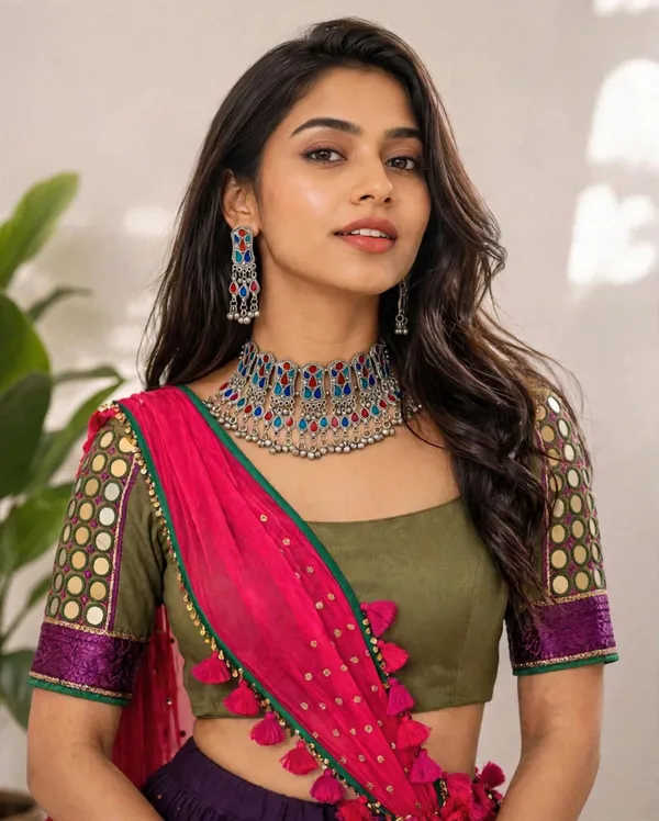 Oxidised_Meena_Choker_Necklace_with_Earrings_(Red_and_Blue)