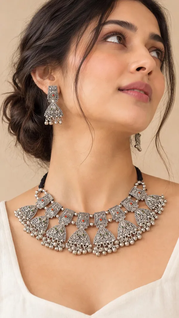 Oxidised_Silver-Tone_Choker_Necklace_Set