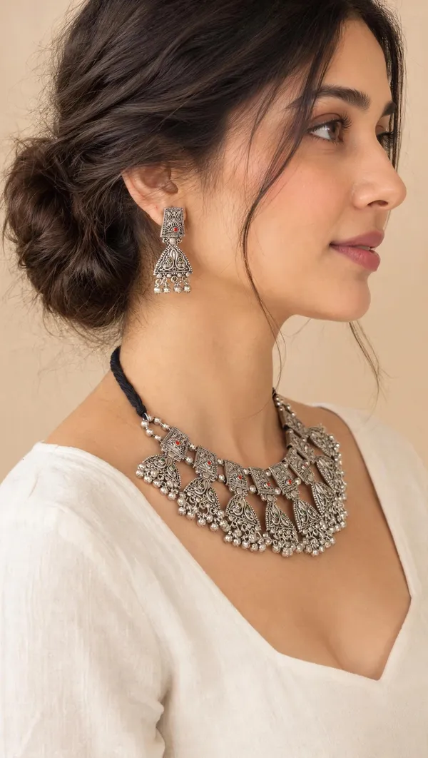 Oxidised_Silver-Tone_Choker_Necklace_Set
