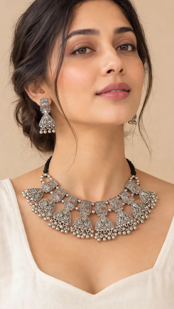 Oxidised_Silver-Tone_Choker_Necklace_Set