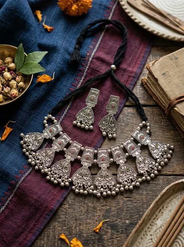 Oxidised_Silver-Tone_Choker_Necklace_Set