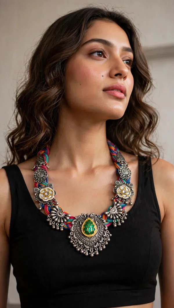 Rivaa_-_Multicolour_Braided_Jute_Necklace_with_Oxidised_Metal_Motifs