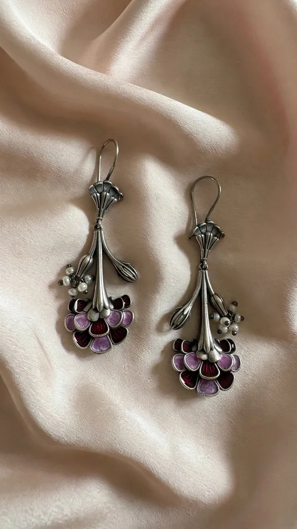 Silver-Look_Brass_Floral_Enamel_Drop_Earrings