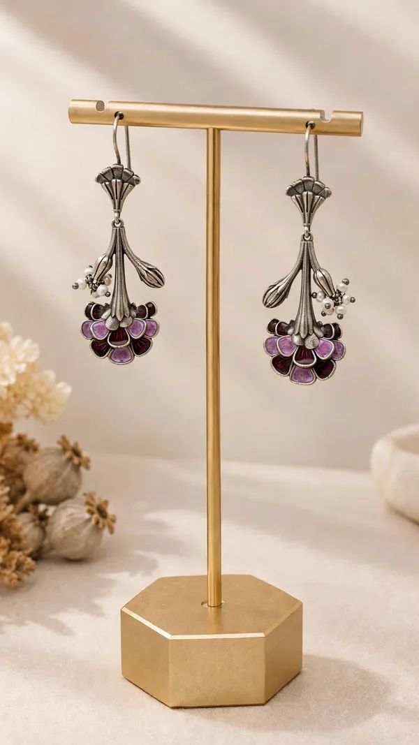 Silver-Look_Brass_Floral_Enamel_Drop_Earrings