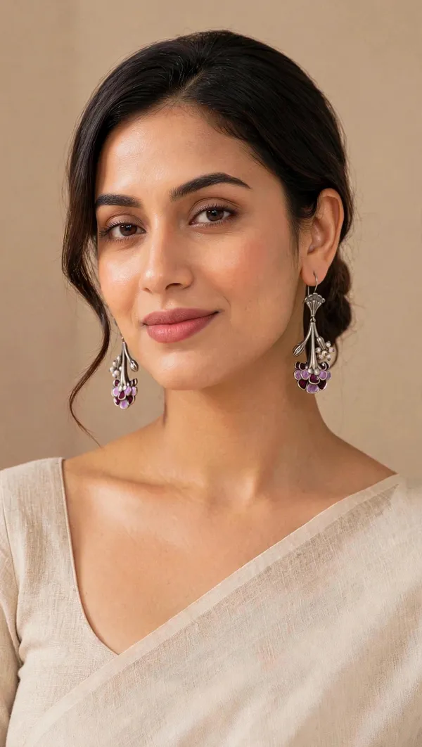 Silver-Look_Brass_Floral_Enamel_Drop_Earrings