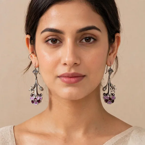 Silver-Look_Brass_Floral_Enamel_Drop_Earrings