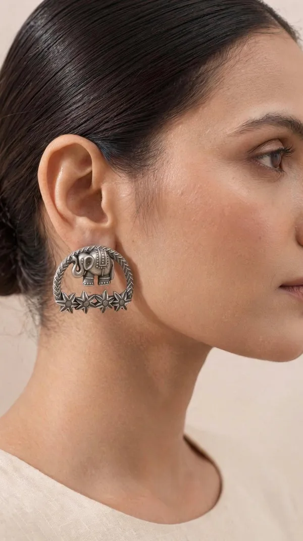 Silver-Look_Elephant_Motif_Stud_Earrings