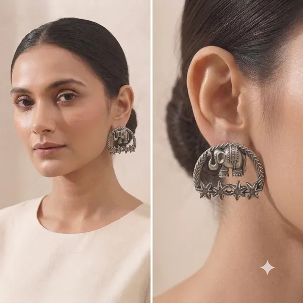 Silver-Look_Elephant_Motif_Stud_Earrings