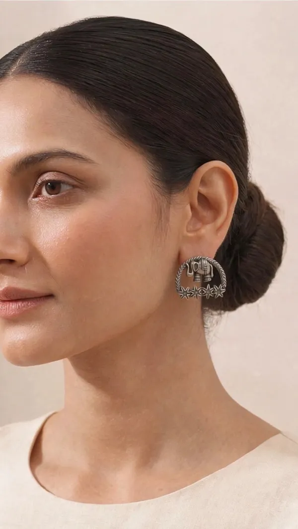 Silver-Look_Elephant_Motif_Stud_Earrings