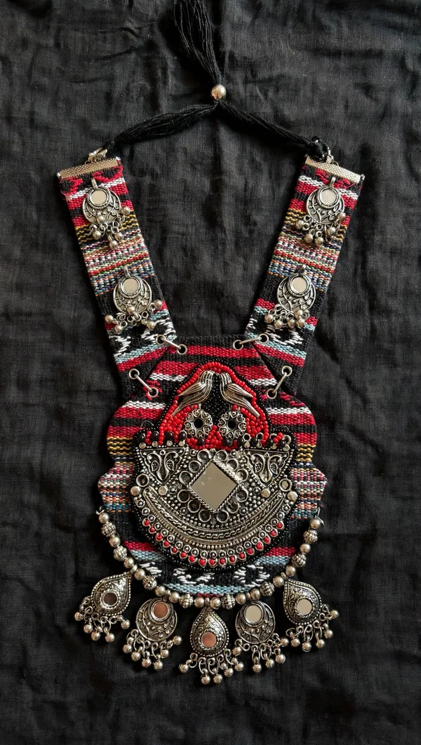 Tribal_Boho_Black_and_Red_Fabric_Necklace_with_Mirror_Work_&_oxidised_Beads