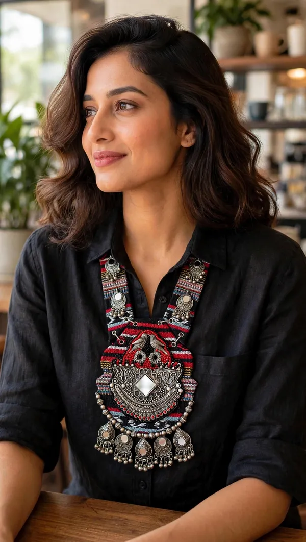 Tribal_Boho_Black_and_Red_Fabric_Necklace_with_Mirror_Work_&_oxidised_Beads