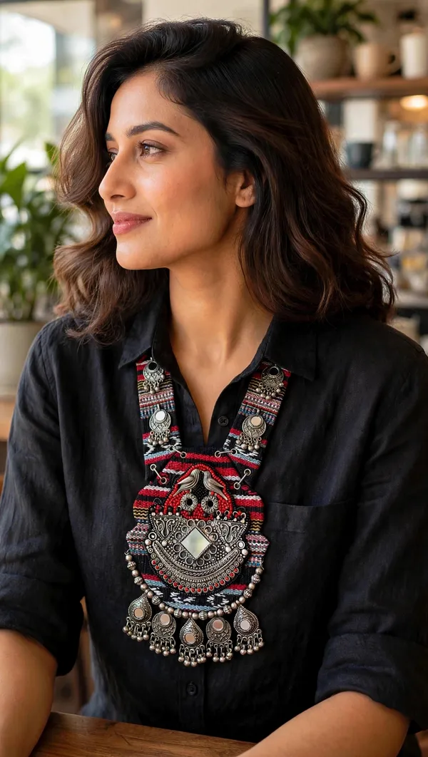 Tribal_Boho_Black_and_Red_Fabric_Necklace_with_Mirror_Work_&_oxidised_Beads