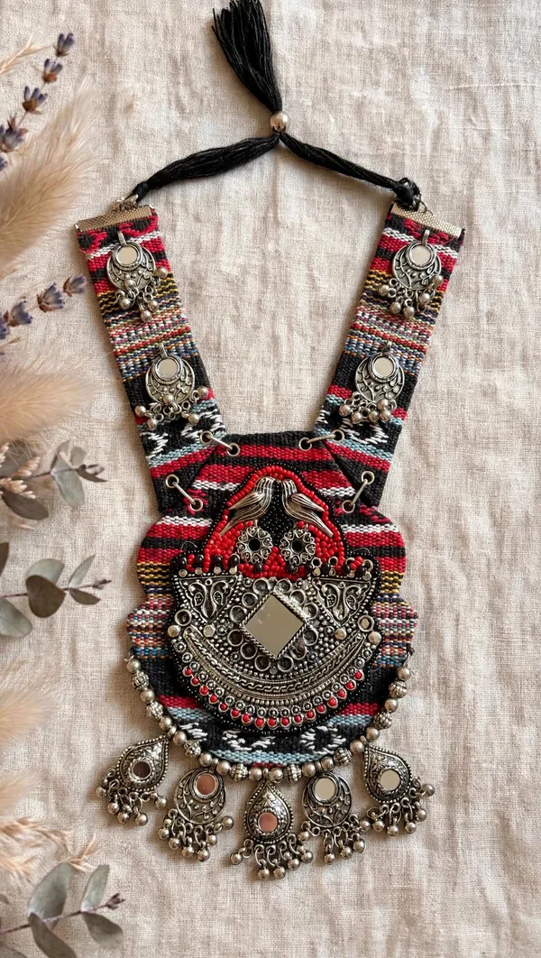 Tribal_Boho_Black_and_Red_Fabric_Necklace_with_Mirror_Work_&_oxidised_Beads