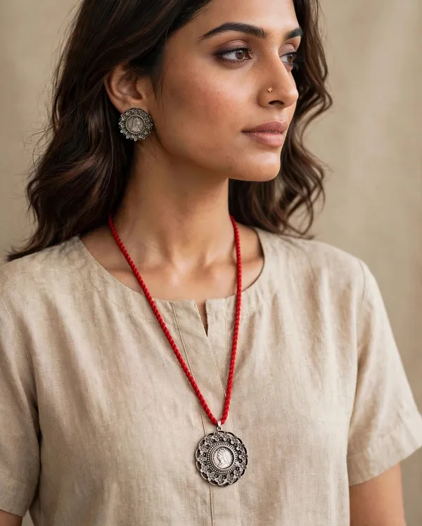 Victoria_Coin_Floral_Pendant_Set_with_Red_Dori_Thread��
