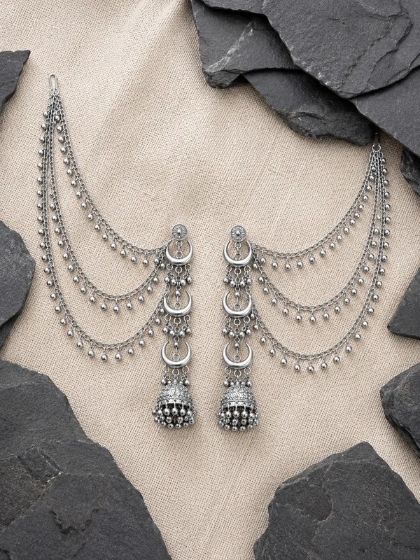 Oxidised_Silver_Earrings_With_Crescent_Motifs_And_Ghungroo