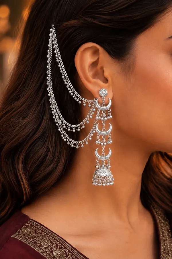 Oxidised_Silver_Earrings_With_Crescent_Motifs_And_Ghungroo