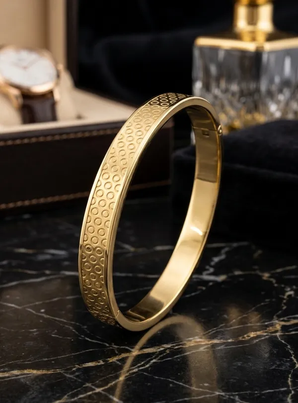 Gold_Stainless_Steel_Textured_Ethnic_Bangle_Bracelet_For_Men