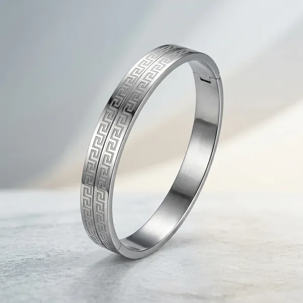 Silver_Stainless_Steel_Greek_Key_Pattern_Bangle_Bracelet_For_Men