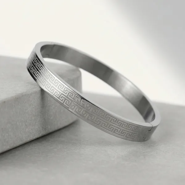 Silver_Stainless_Steel_Greek_Key_Pattern_Bangle_Bracelet_For_Men