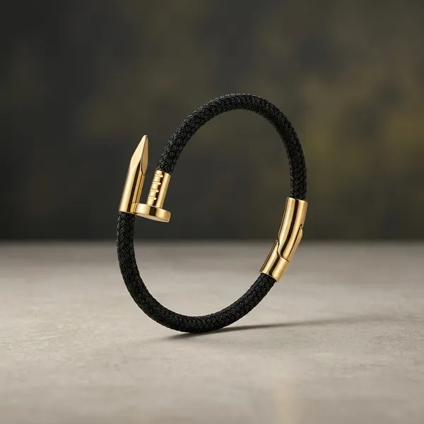 Black_Leather_Braided_Rope_Nail_Clasp_Bangle_Bracelet_For_Men