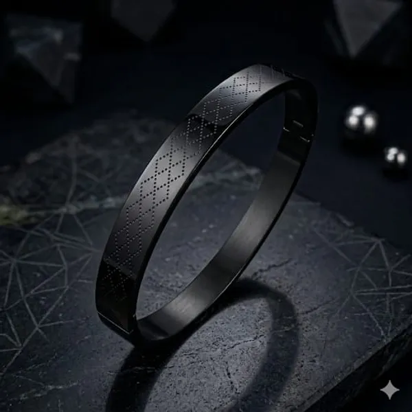 Black_Stainless_Steel_Textured_Bangle_Bracelet_For_Men